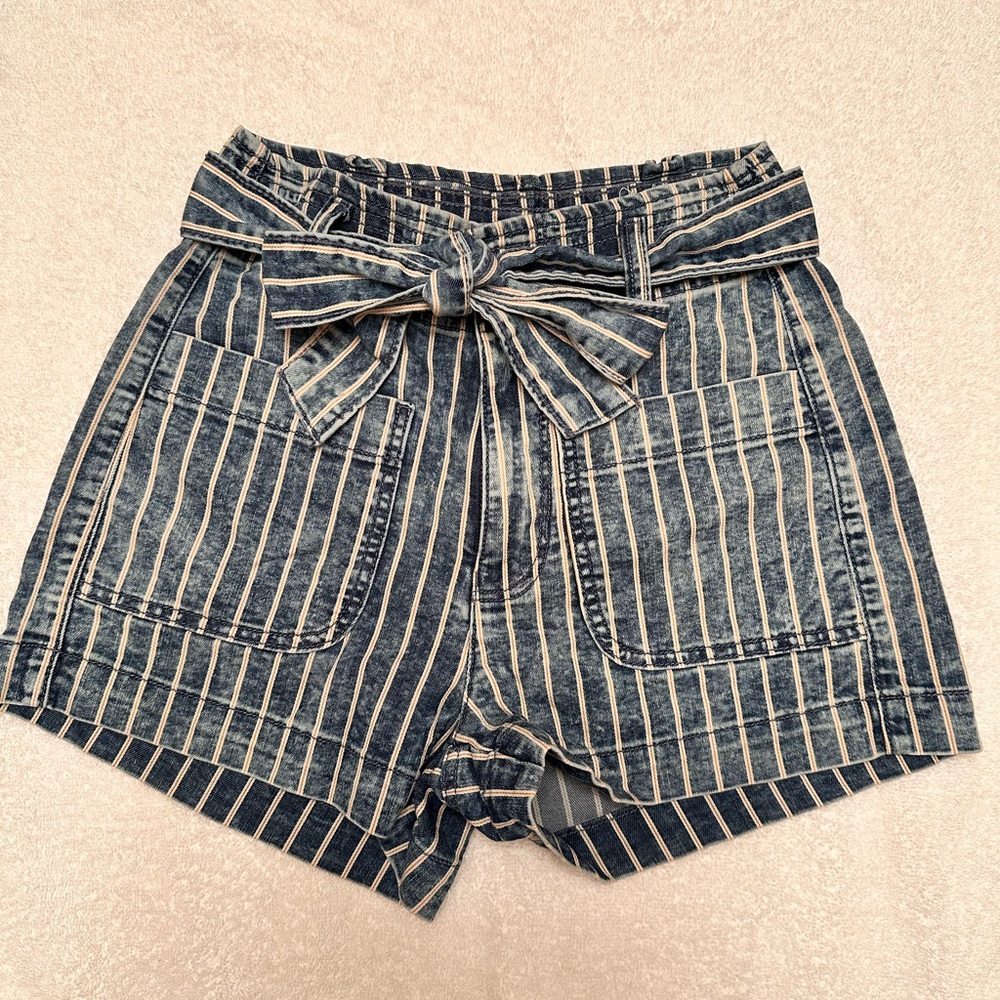 American Eagle Outfitters High Waist Blue and Yellow Denim Shorts